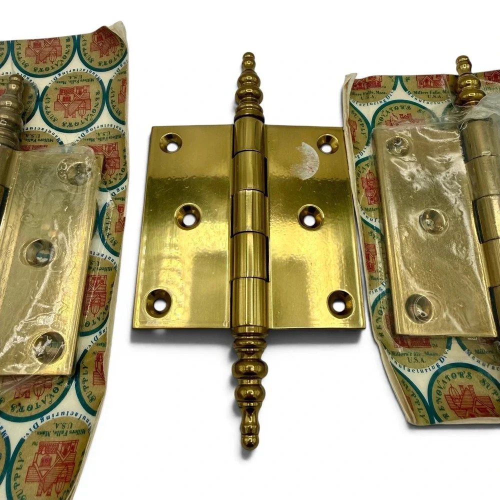 Vintage Solid Brass Steeple Tip Door Hinges Set 3 Renovators Supply:  3 7/16